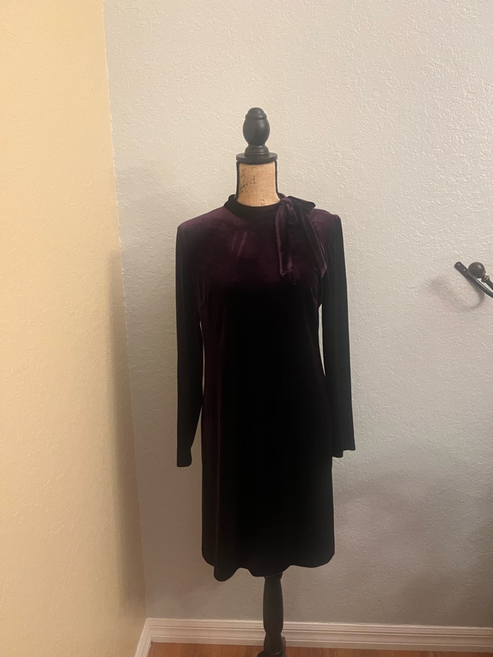 NWOT-Harper Rose Long-Sleeve Bow Neck Dress - Deep Plum